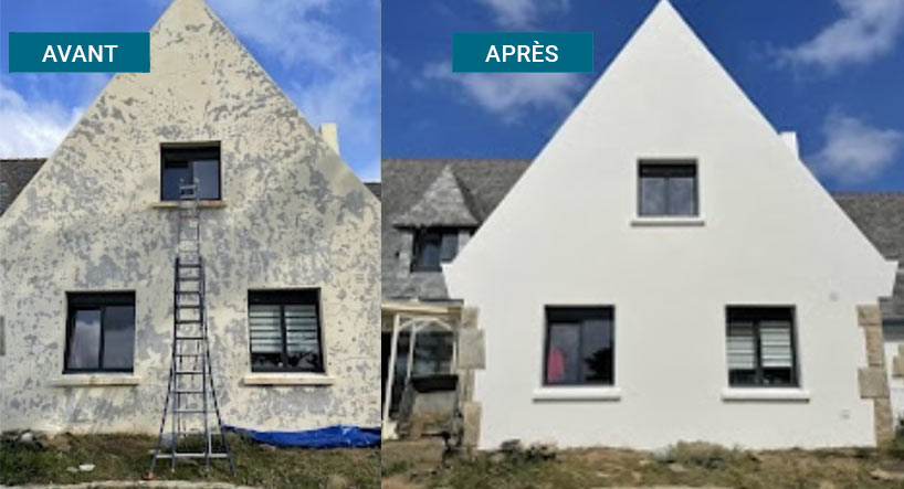Ravalement peinture façade - COUVREUR THÉO BRETAGNE : Nettoyage façade, traitement anti-mousse et ravalement peinture façade. Intervention dans les Côtes-d’Armor (22) et Finistère (29)