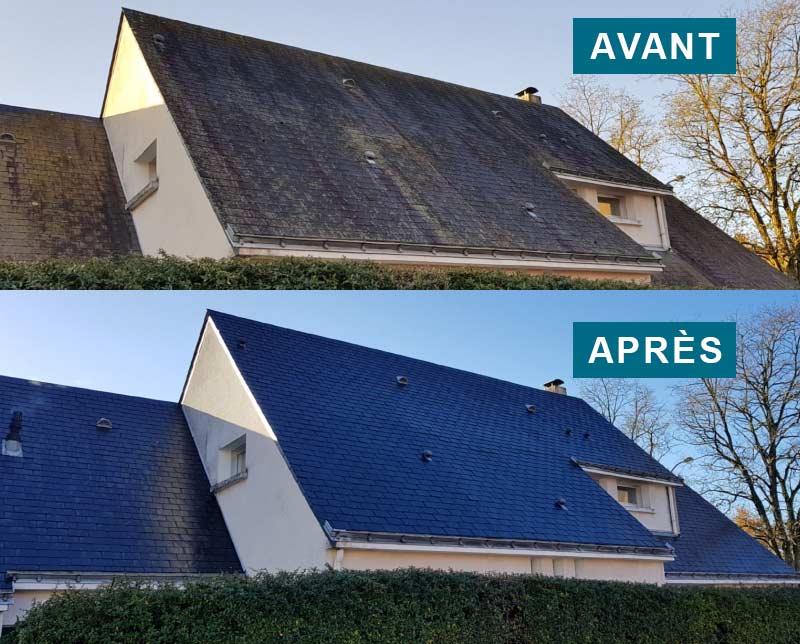 Nettoyage et démoussage toiture - COUVREUR THÉO BRETAGNE : Nettoyage et démoussage toiture, protection anti-mousse et revêtement peinture hydrofuge toit : intervention dans les Côtes-d’Armor (22) et le Finistère (29)